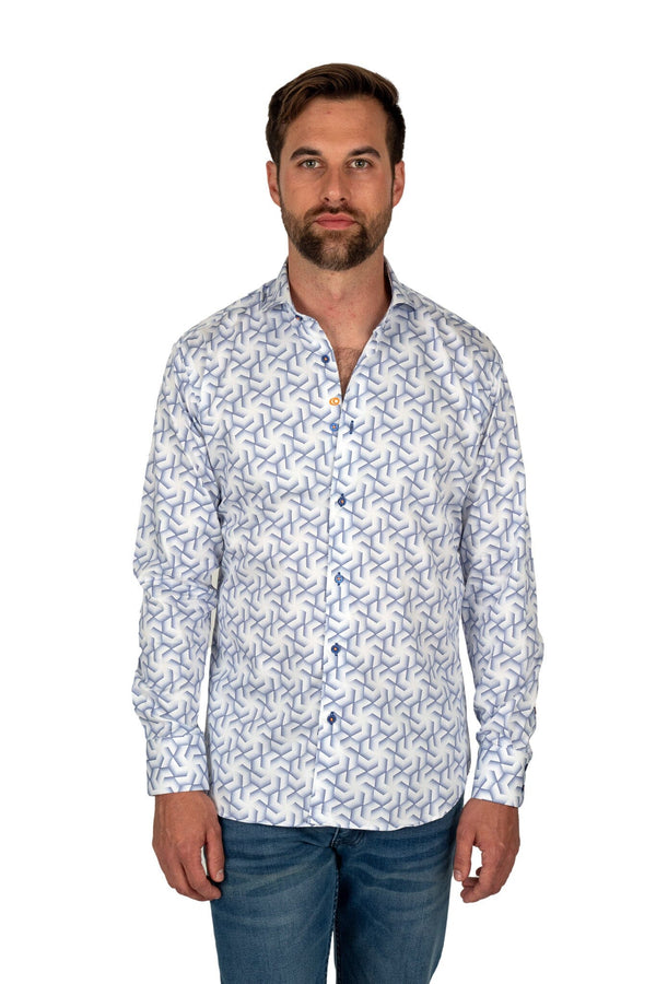 White & Blue Hexagon Dress Shirt