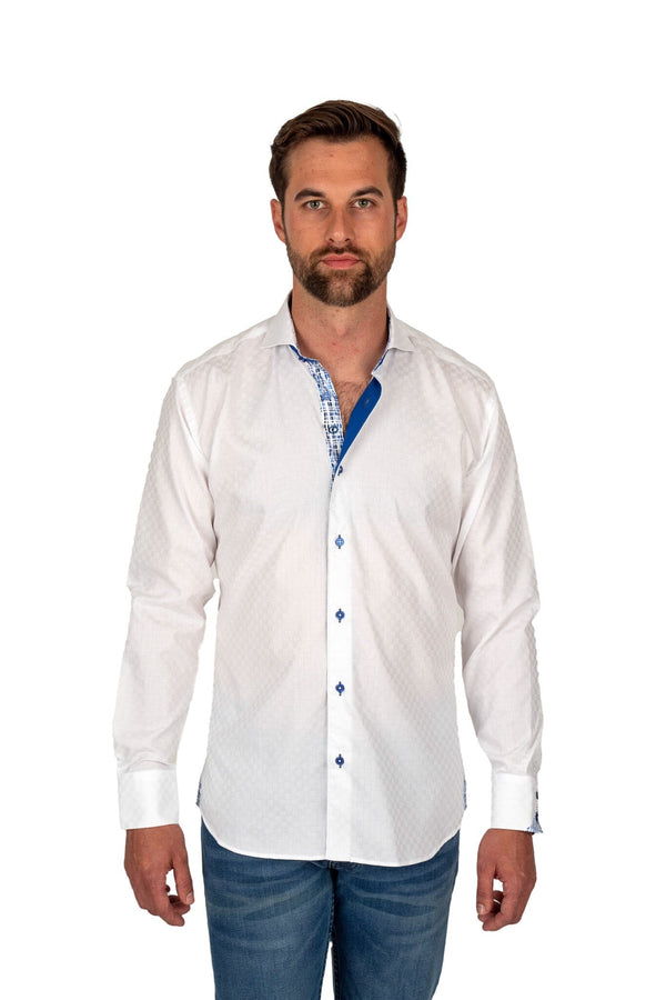 White Checkered Shirt with Blue Trim