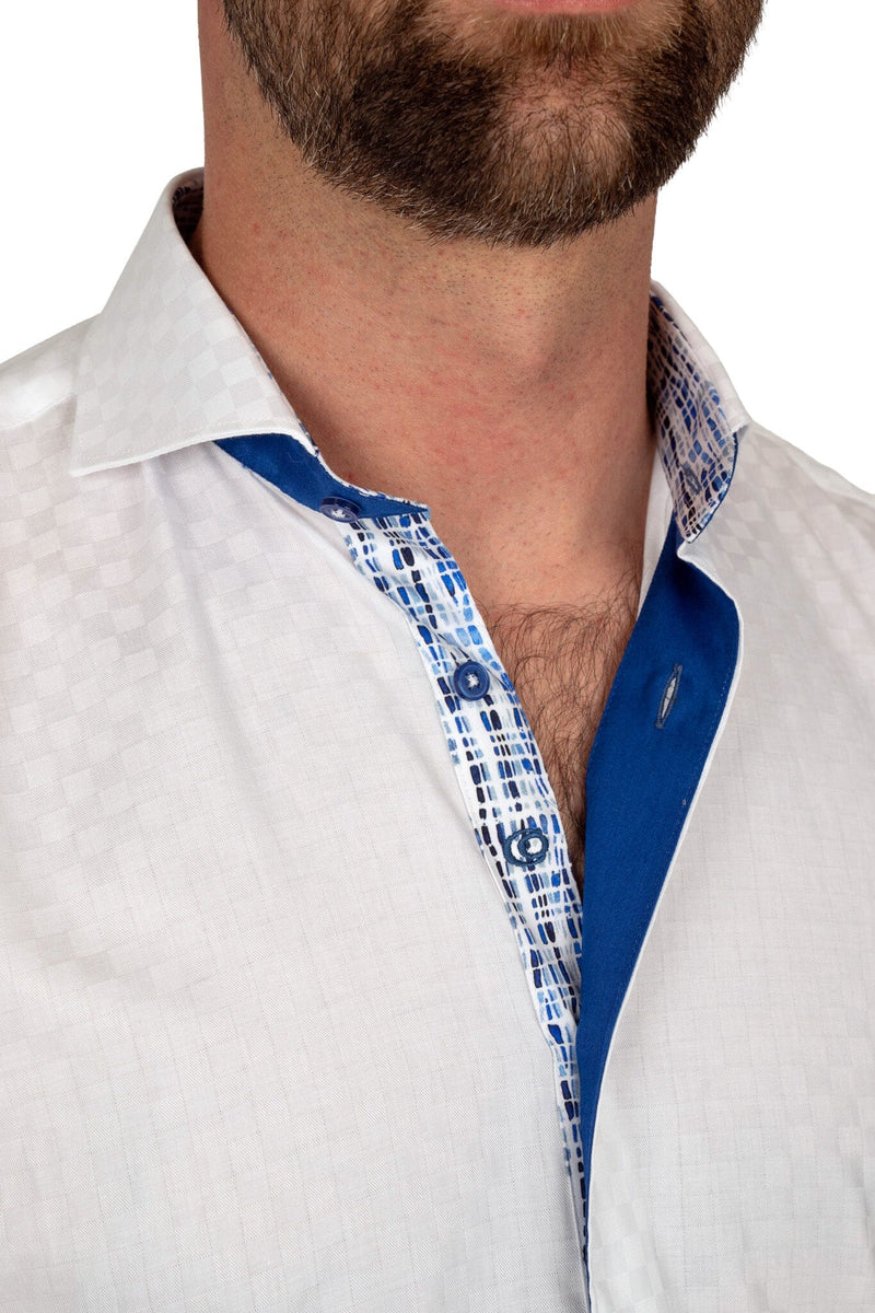 White Checkered Shirt with Blue Trim