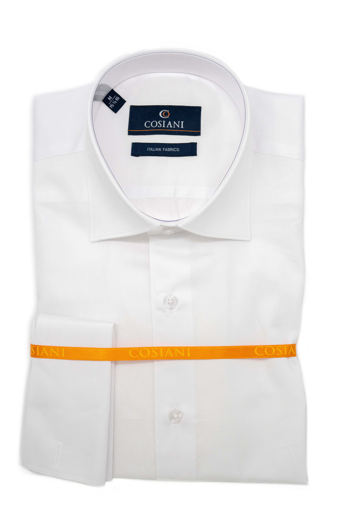 Cosiani Solid White Shirt with Red Trim L