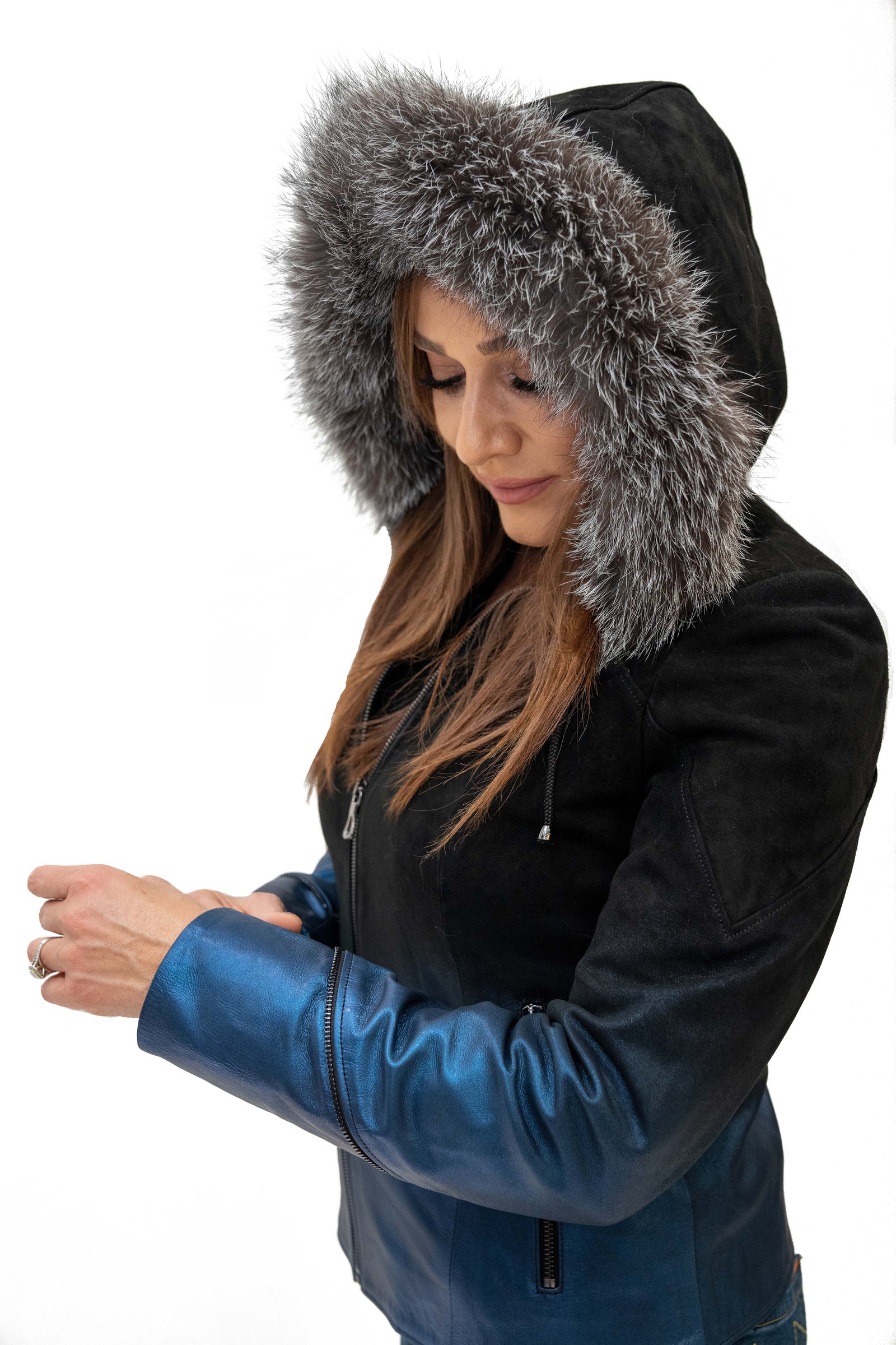 Blue fur hoodie online